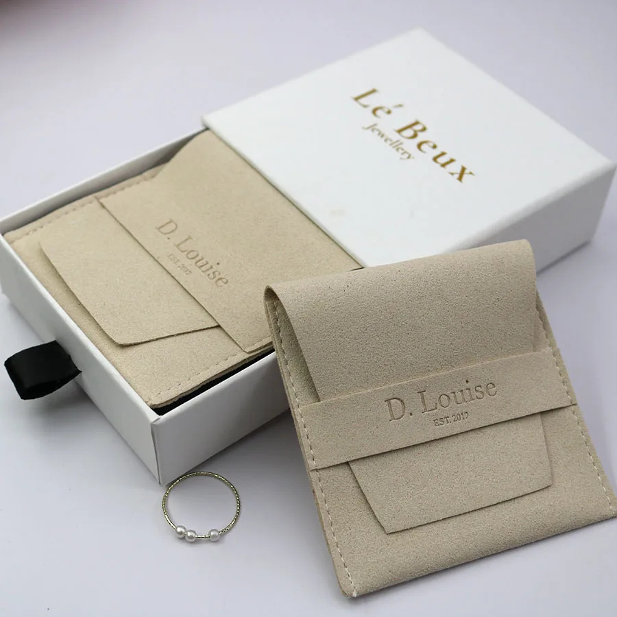 Custom microfiber jewelry pouch with logo for wholesale packaging
