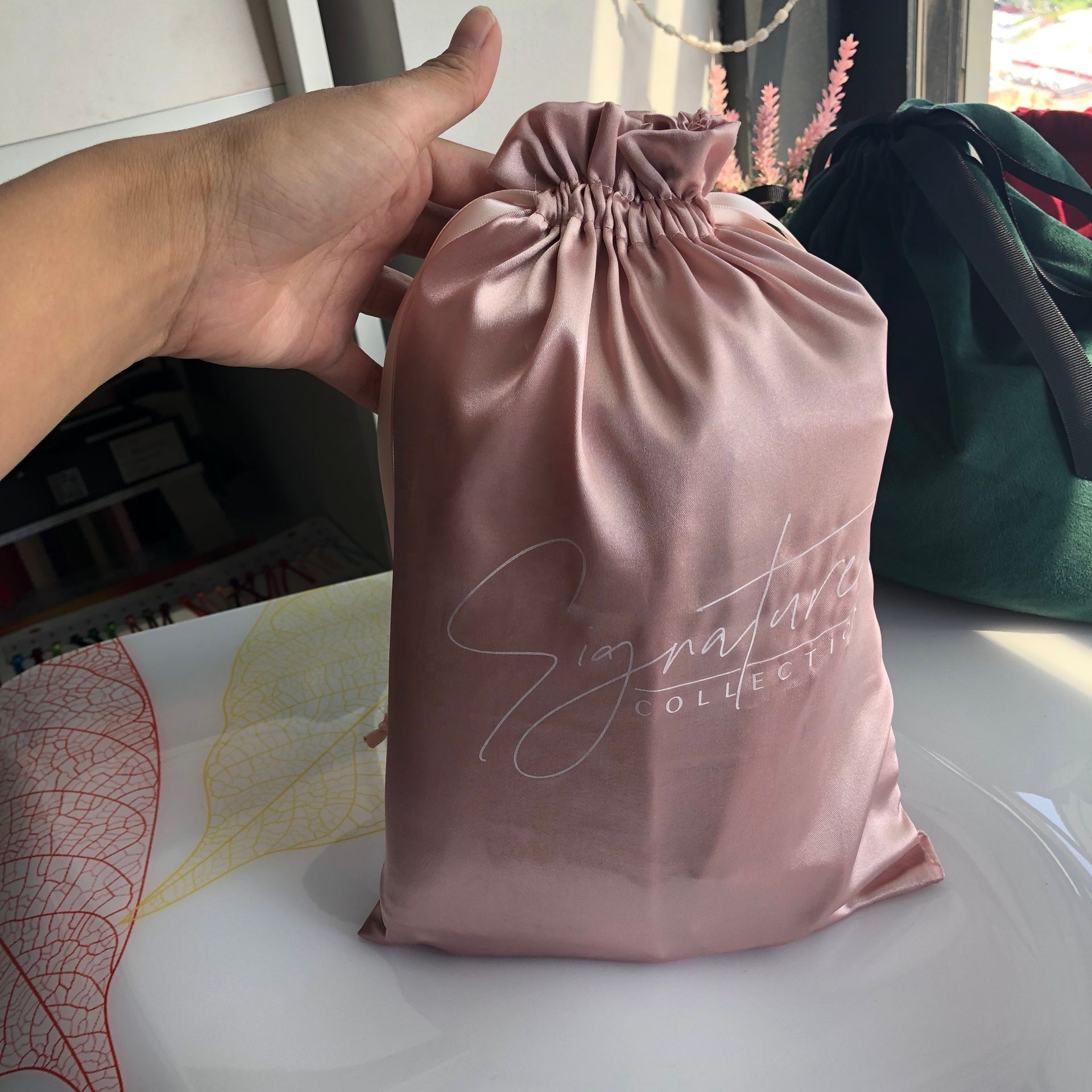 Soft satin jewelry pouch with custom logo for accessories