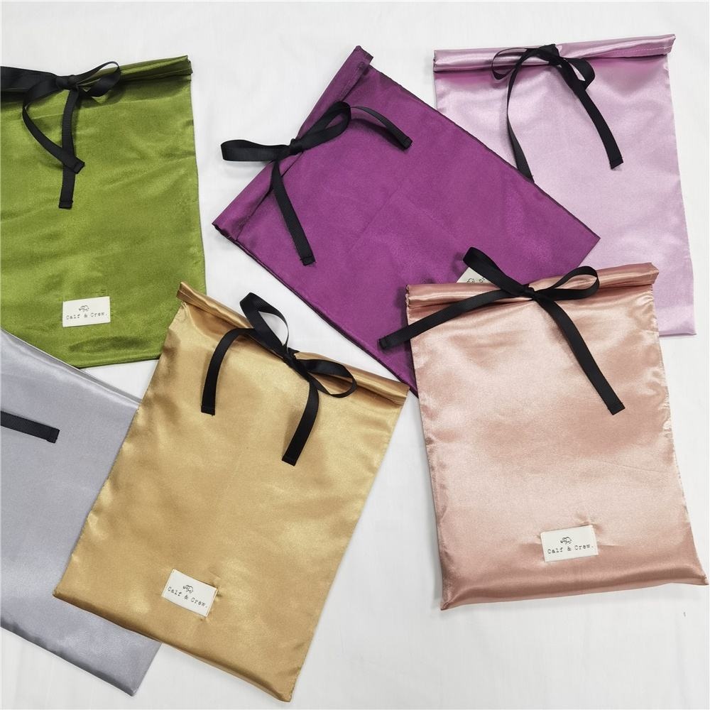 custom satin bag with logo for wedding favor jewelry and gift packaging, custom satin pouch for beauty gift sets