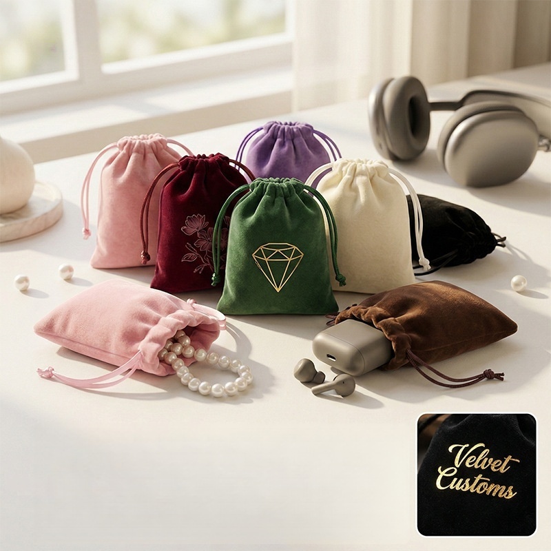 custom velvet bag with logo for luxury jewelry gift packaging, velvet cosmetic bag for beauty gift sets