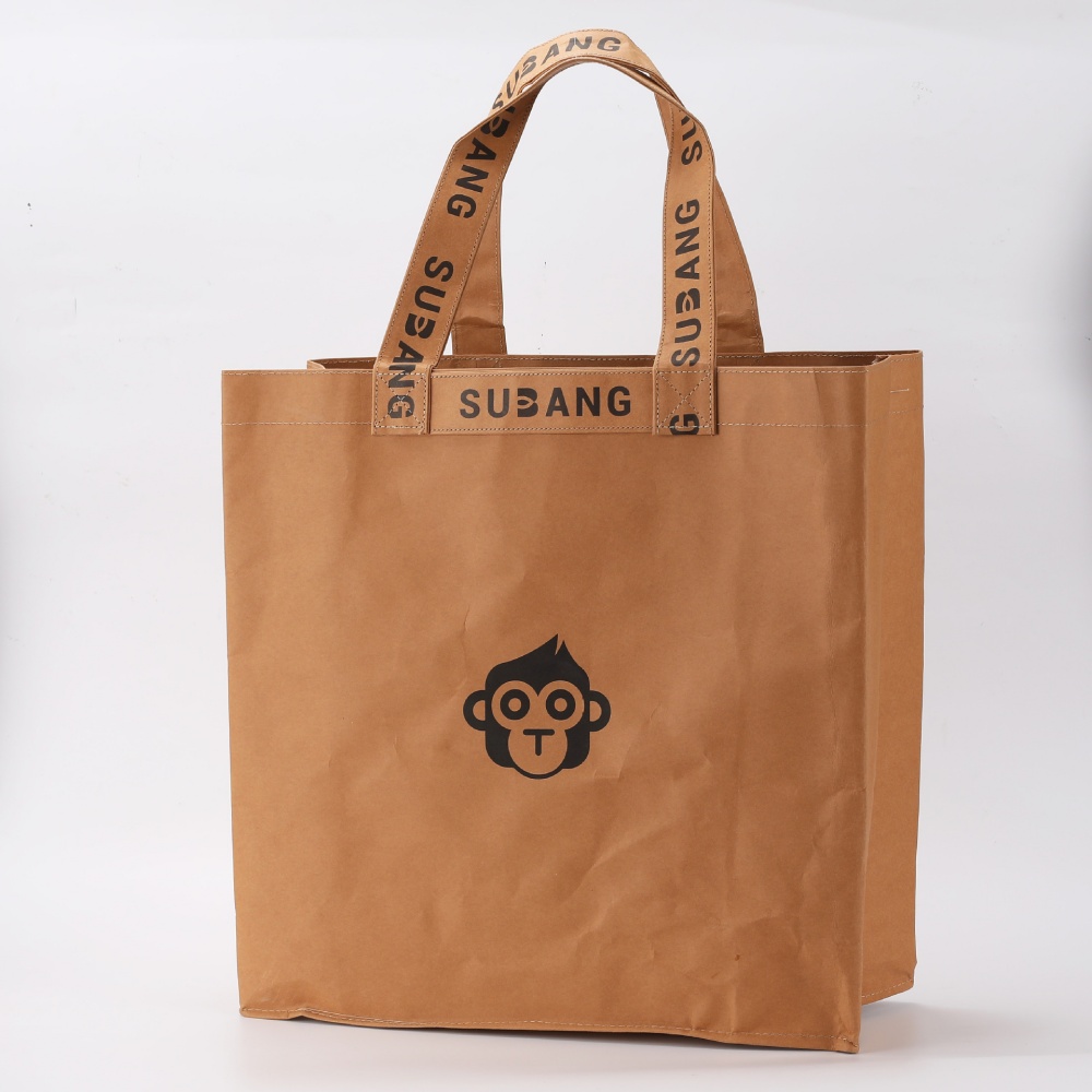 custom washable kraft paper bag with logo for eco retail packaging, wholesale washable kraft bag for sustainable brands